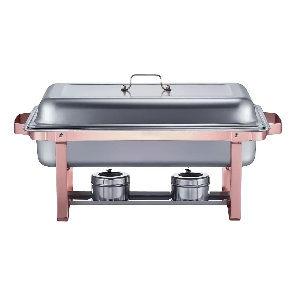 ChefPro Series HZ-433 Chafing Dish Buffet Set, 8 Qt 2 Pack, Stainless Steel Chafer, 2 Full Size Pans, Catering Warmer Server with Lid, Water Pan Stand, Fuel Holder