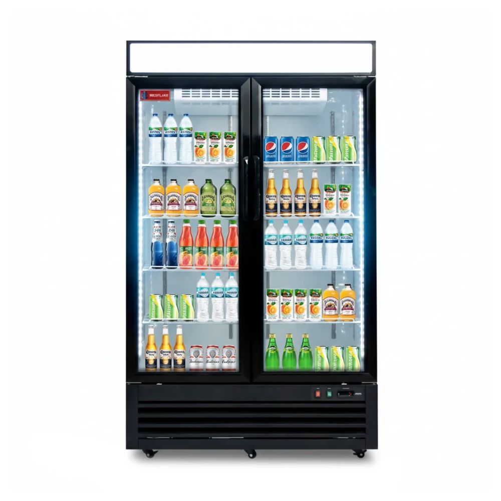 Platinum Frost Series 48" 2 Glass Door Merchandiser Refrigerator, Black