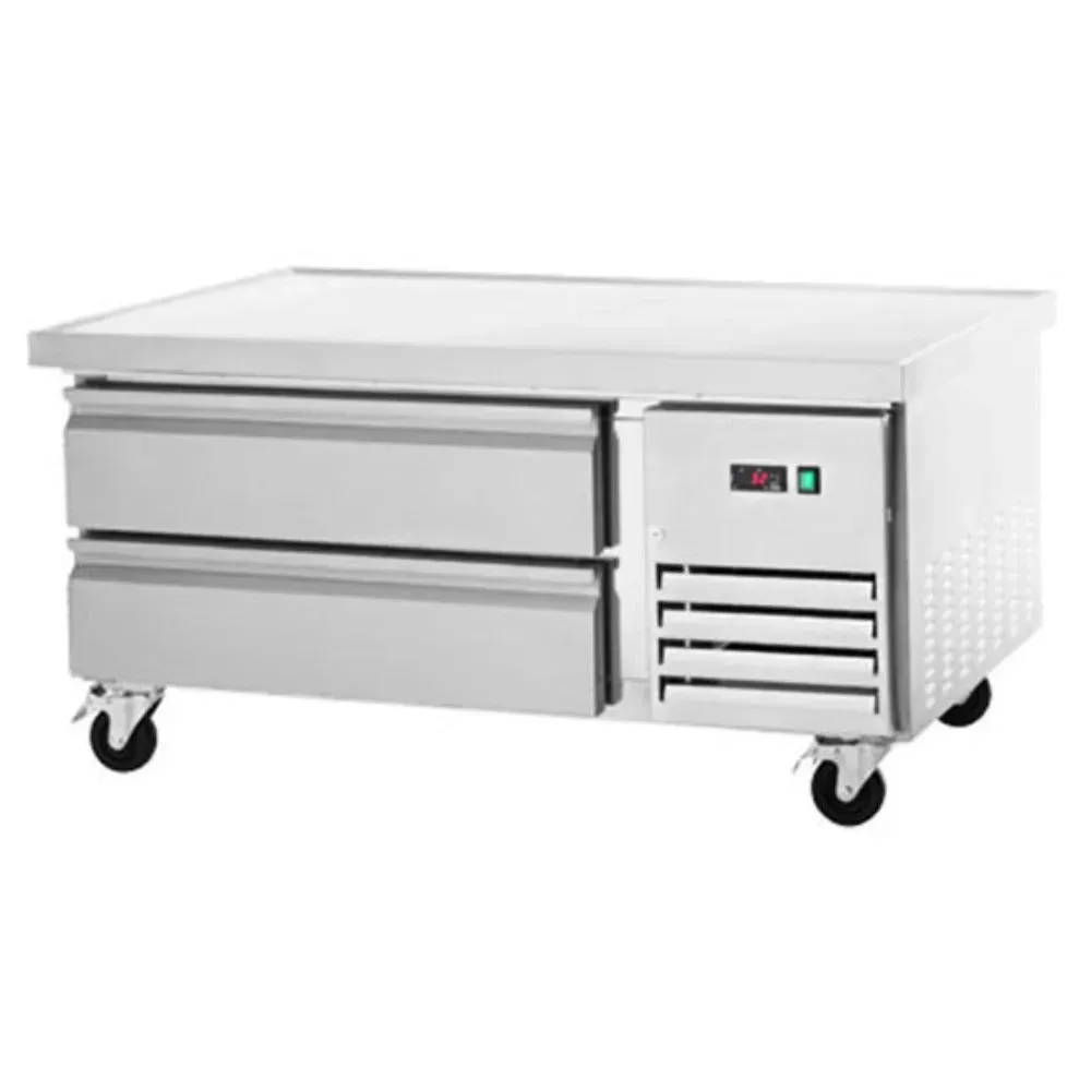 Arctic Air compact two-drawer chef base fits under counters, offering chilled storage for proteins, toppings, or sauces in tight prep areas.