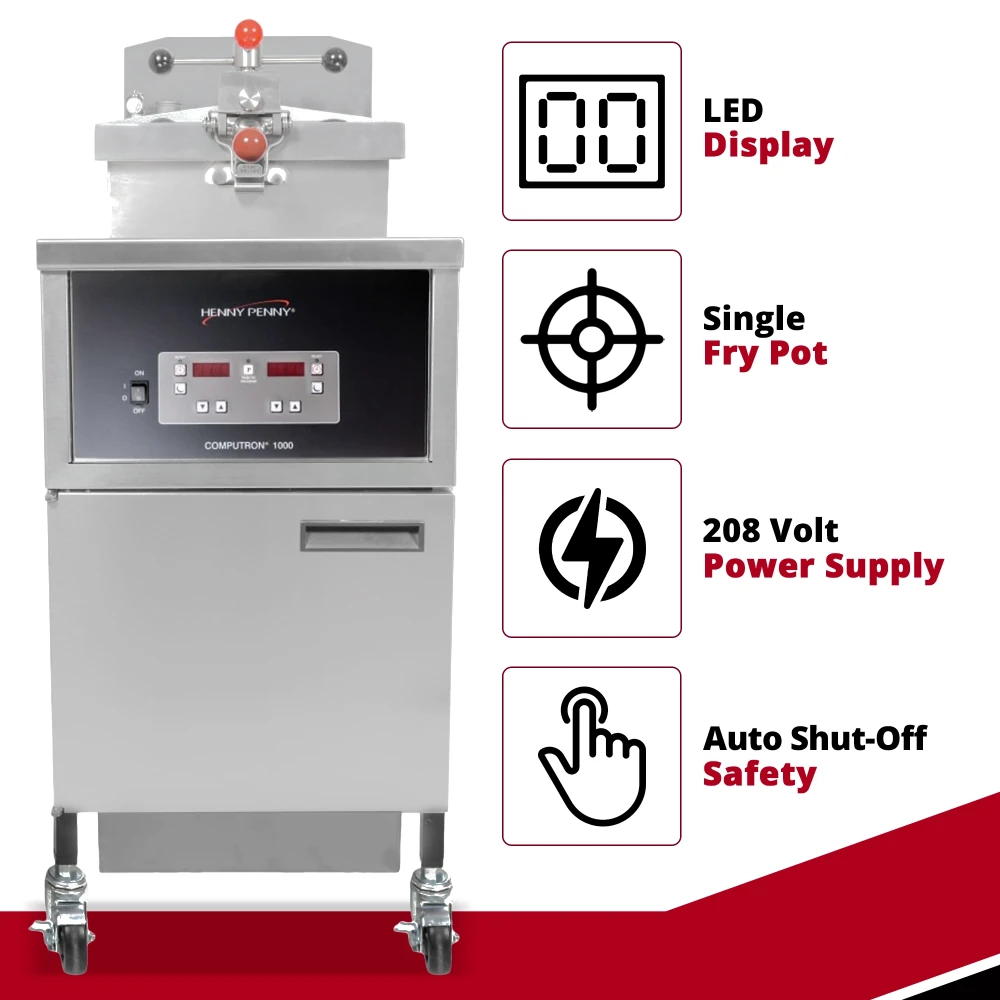 Henny Penny PFE500.01 20" 4-Head Electric Pressure Fryer, 48 lb Vat, Computron 1000 Controls, 208V, 1 Phase