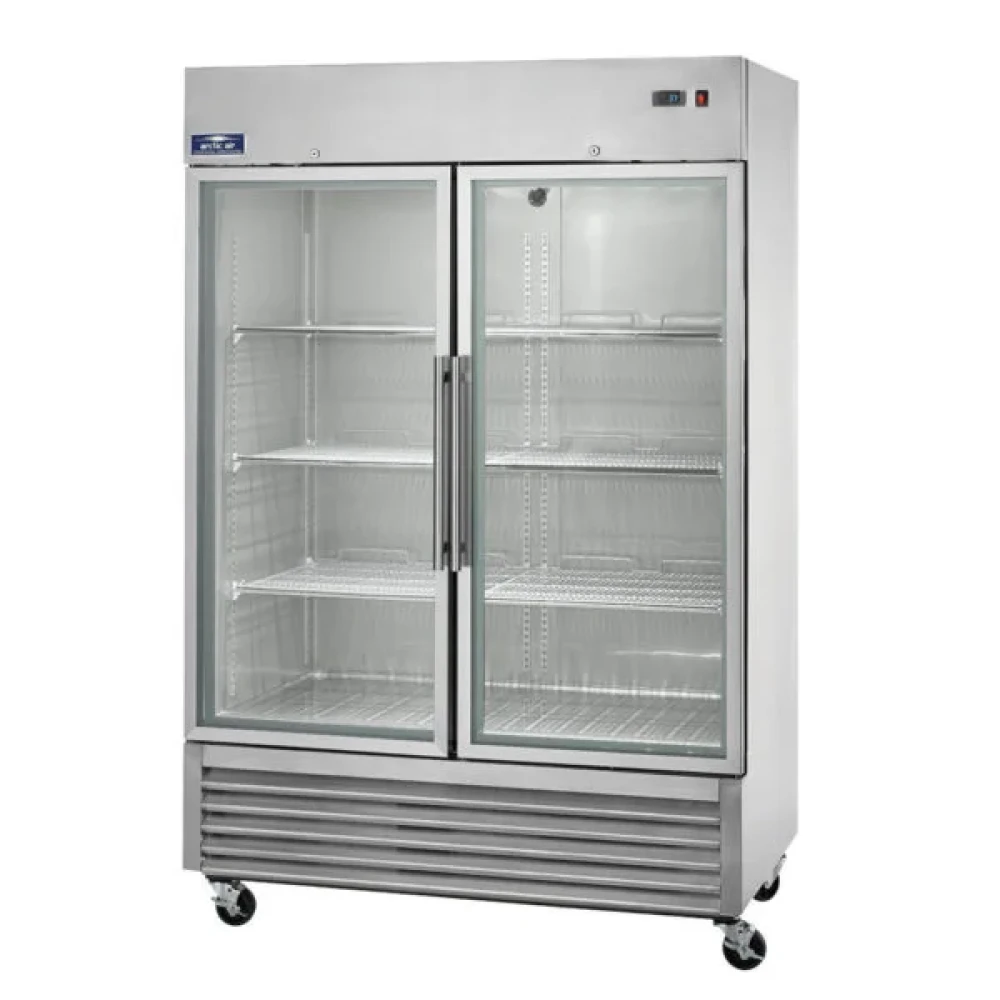 Arctic Air wide double-glass-door reach-in freezer with stainless finish, built for high-volume frozen storage in restaurants and hotels.
