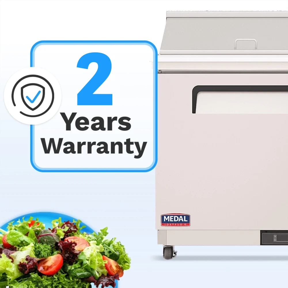 Medal Equipment 29" Mega Top Sandwich / Salad Prep Table, 1 Door, 12 Pans, Stainless Steel, 2 Year Warranty