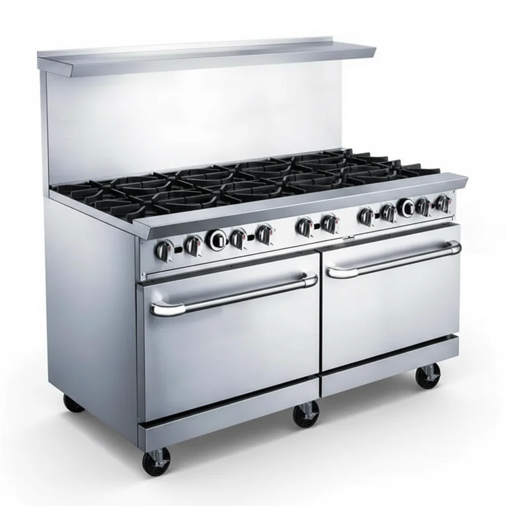 KitchenCore Series 60" Commercial Gas Range with 2 Ovens, 10 Burners, 370,000 BTU - Convertible