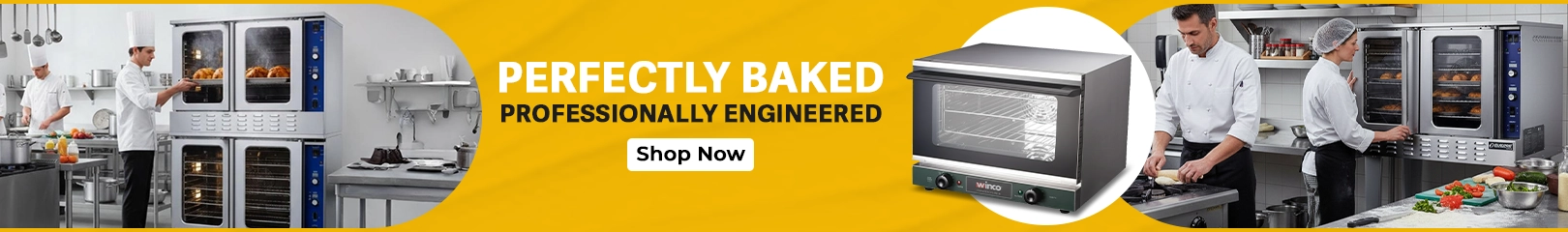 Professional commercial ovens baking food evenly in a commercial kitchen, designed for perfectly baked results and consistent performance.