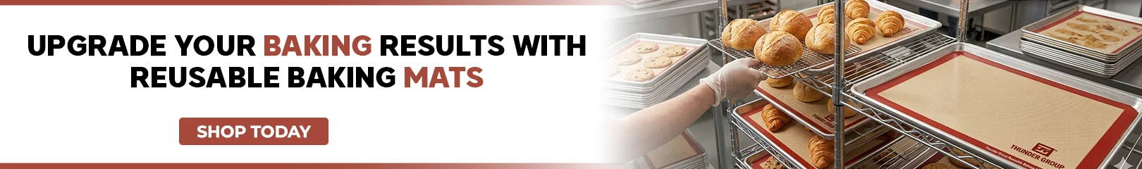 Reusable silicone baking mats for commercial bakeries, pastry shops, and foodservice kitchens with bread and pastry baking applications.