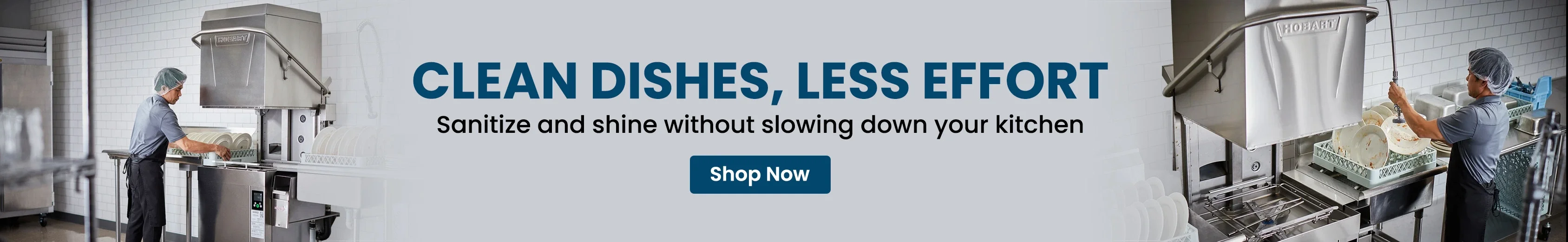 Commercial kitchen staff operating industrial dishwashing machines, efficiently cleaning and sanitizing large loads of plates and utensils.
