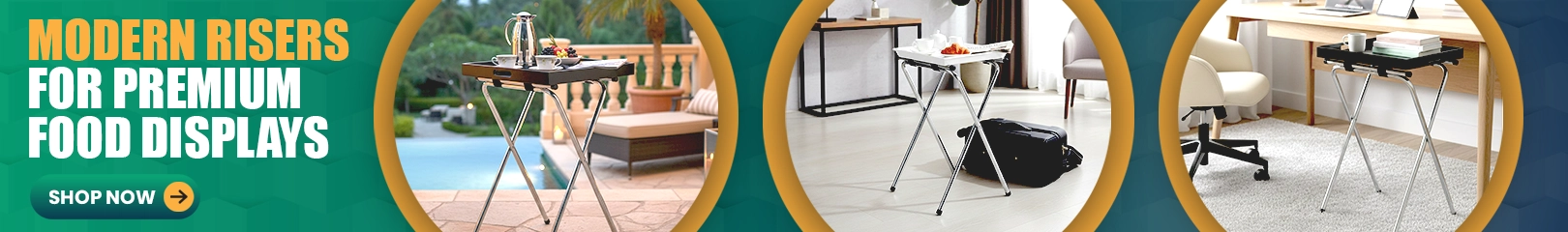 Modern risers for premium food displays used in hotels, room service, and hospitality settings