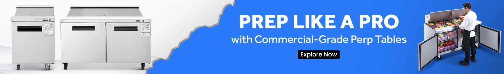 Commercial-grade prep tables for professional kitchens designed for efficient food preparation and storage