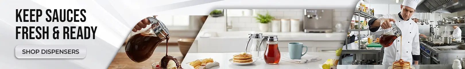 Sauce dispensers designed to keep sauces fresh and ready for restaurant and commercial kitchen use