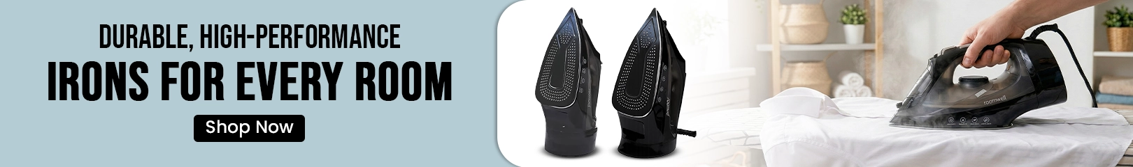 Durable high-performance irons for every room designed for hotel and hospitality guest use