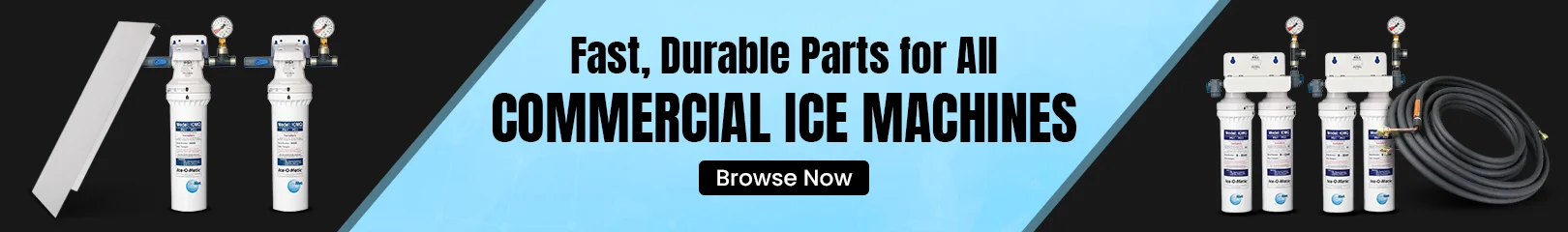 Fast and durable parts for commercial ice machines including water filters, regulators, and hoses