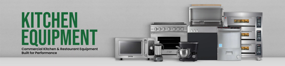Commercial kitchen equipment including ovens, mixers, blenders, and dishwashers designed for restaurant performance and durability.