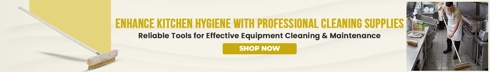 Professional cleaning supplies for commercial kitchens, including floor squeegees and cleaning tools designed to improve kitchen hygiene, equipment maintenance, and foodservice sanitation.
