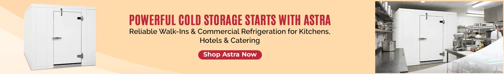 Astra commercial walk-in refrigerator for kitchens, hotels, and catering operations