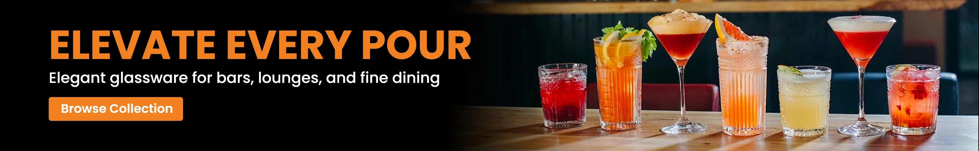 Classic bar glassware including martini glasses, beer mugs, and whiskey tumblers built with durable materials for long-term use.