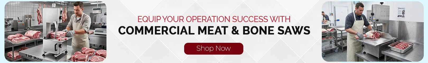 Commercial meat and bone saws for butcher shops, meat processing facilities, restaurants, and foodservice operations with professional meat-cutting applications.