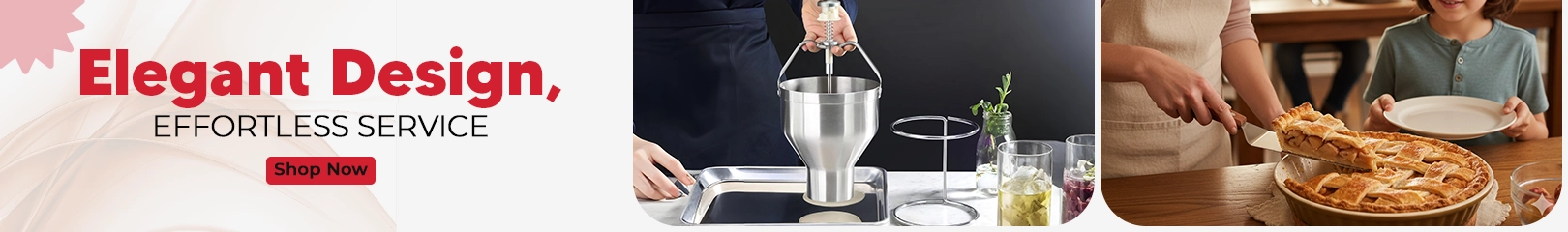 Elegant stainless steel food dispenser and serving setup with plated dessert, designed for effortless and professional food service.