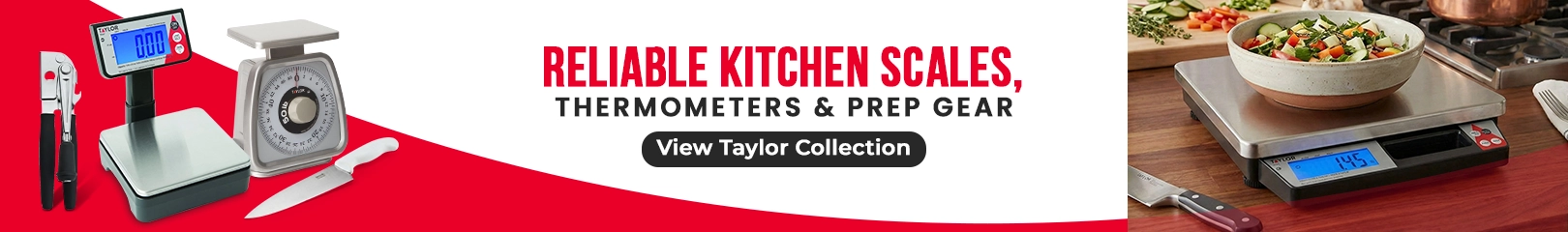 Taylor commercial food prep equipment including digital and mechanical kitchen scales and measuring tools used in professional cooking