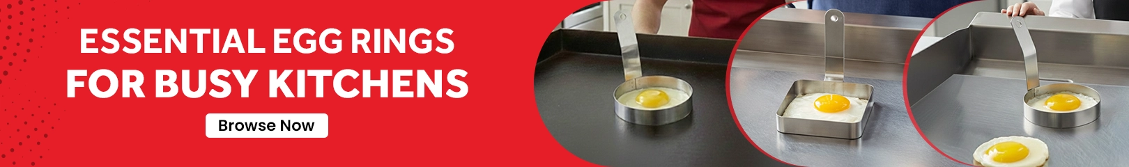 Essential egg rings for busy kitchens used to cook perfectly shaped eggs on commercial griddles