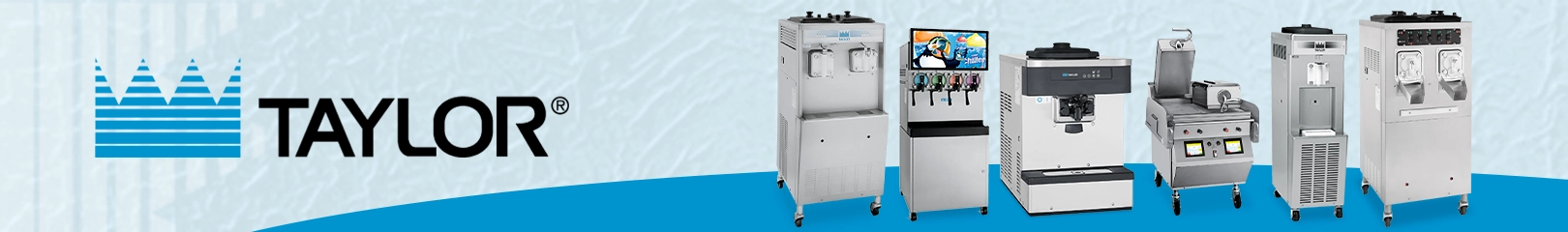 Taylor commercial foodservice equipment including soft serve ice cream machines, frozen beverage dispensers, shake machines, and commercial cooking equipment for restaurants and cafés.