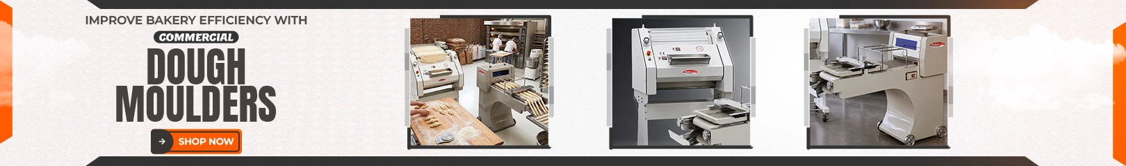 Commercial dough moulders for bakeries and foodservice operations, showcasing automated dough shaping machines used for bread and bakery production.