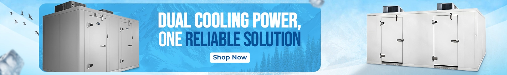 Dual walk-in refrigerator and freezer units providing reliable commercial cold storage for professional kitchens.