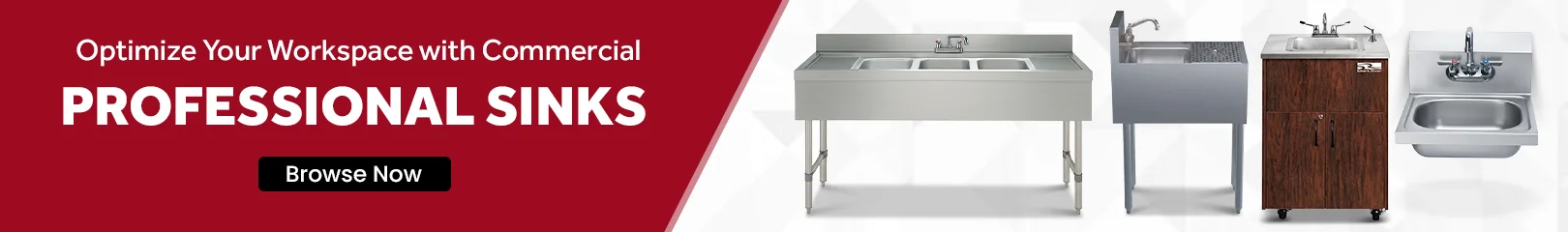 Commercial professional sinks designed to optimize workspace in restaurant and foodservice kitchens