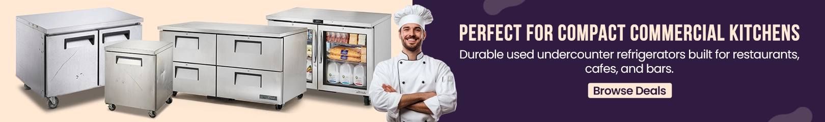 Commercial undercounter refrigerator for restaurant kitchens compact stainless steel fridge for cafes and bars browse deals banner