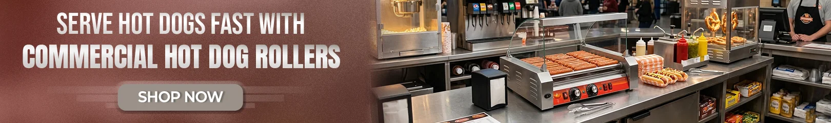 Commercial hot dog rollers and roller grills for convenience stores, concession stands, food courts, stadiums, and quick-service restaurants.